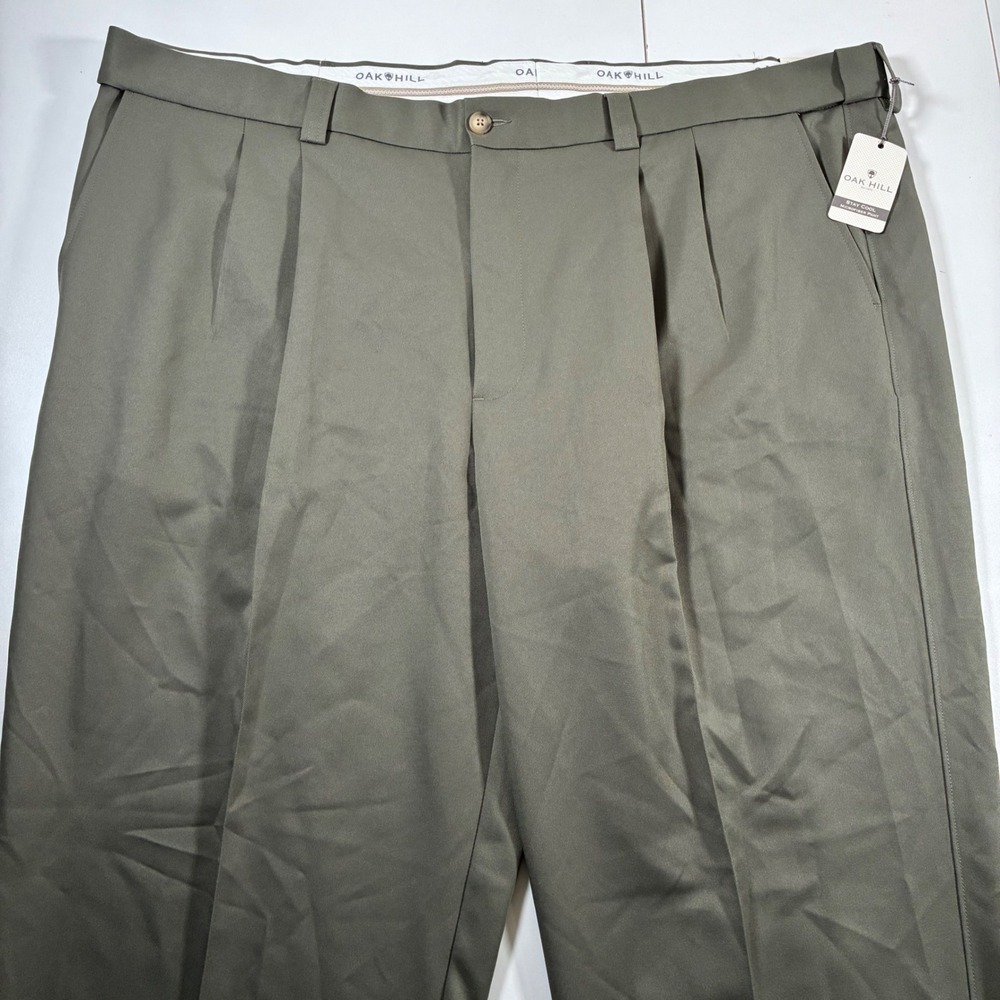NEW Oak Hill Microfiber Pant 50x30 Olive Green Pleated Stay Cool Slacks
